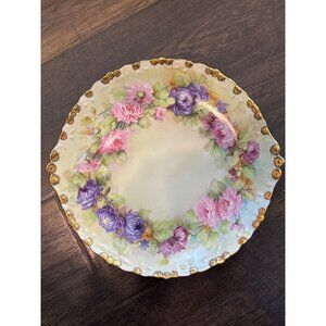 Antique Hand Painted Large Porcelain Bowl Roses Gold Trim France